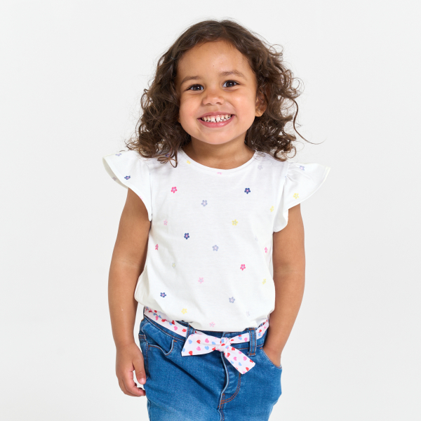 Baby girl's white floral print T-shirt