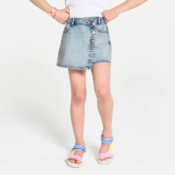 Girl's blue denim pleated skort