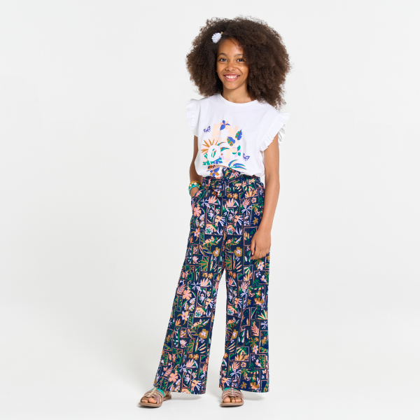 Girl's multicoloured printed wide-legged trousers