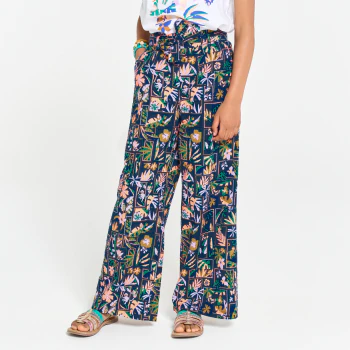 Girl's multicoloured printed wide-legged trousers