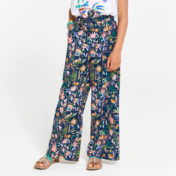 Girl's multicoloured printed wide-legged trousers