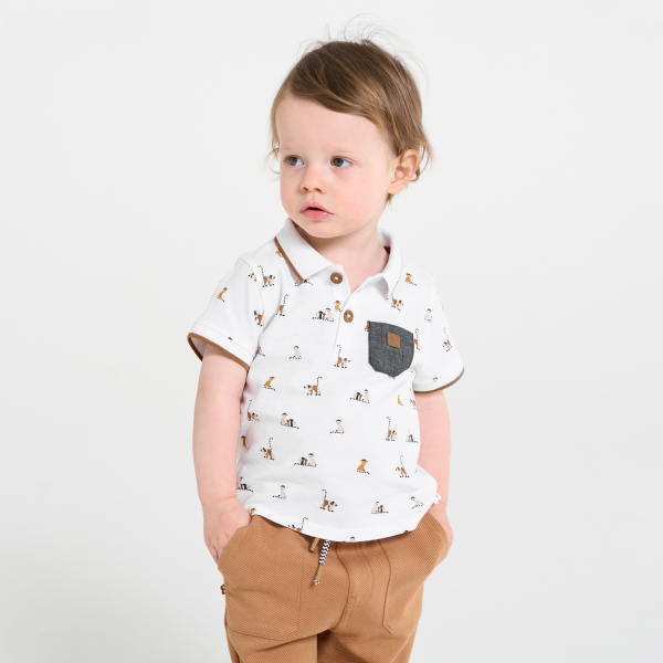 Baby boy's white piqué animal polo shirt