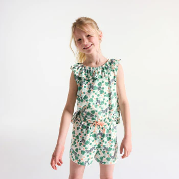 Girl's green printed short pyjamas