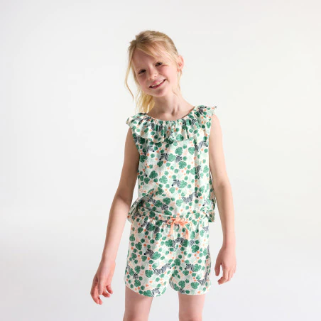Girl's green printed short pyjamas