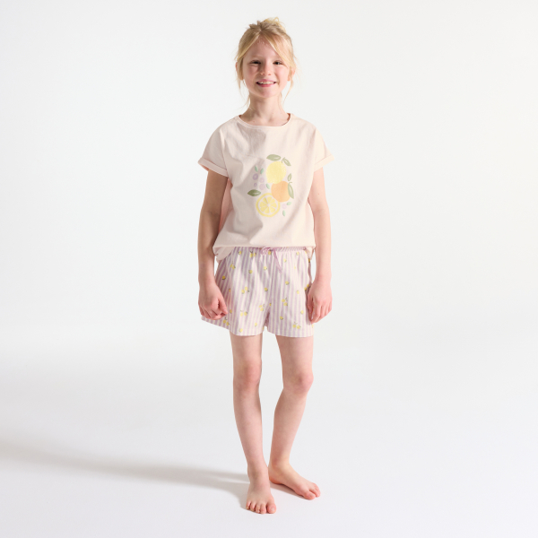 Pyjama-short 2 pièces en jersey rose pastel Fille