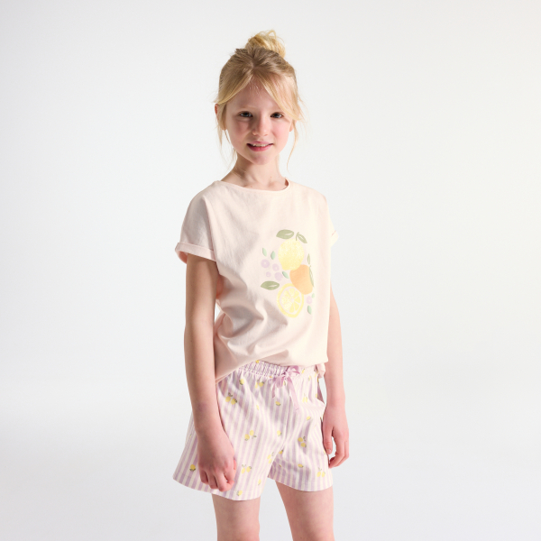 Girl's pastel pink jersey 2-piece shortie pyjamas