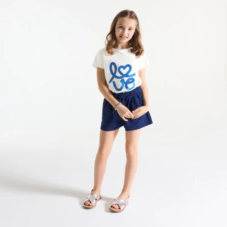 Girl's white short-sleeve love slogan T-shirt