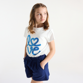 T-shirt manches courtes message love blanc Fille
