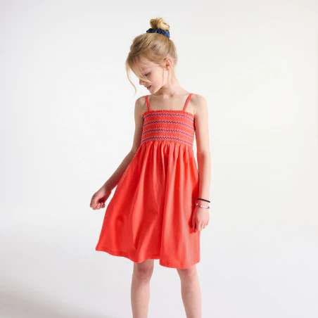 Robe smockée à bretelles rouge Fille