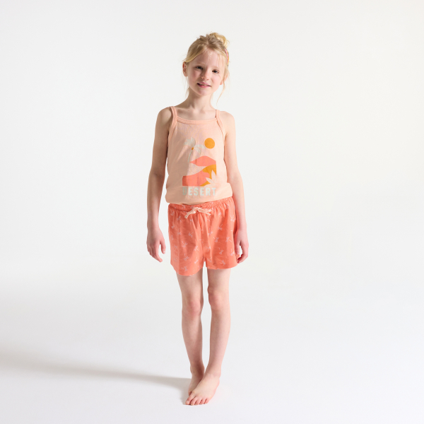 Girl's apricot jersey 2-piece shortie pyjamas