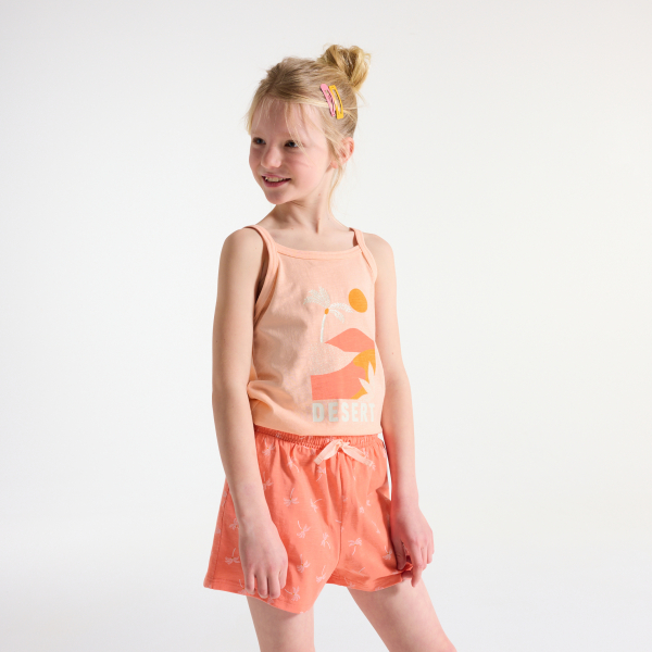 Girl's apricot jersey 2-piece shortie pyjamas