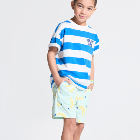 Boy's green printed soft fleece Bermuda shorts