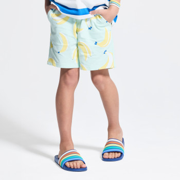 Boy's green printed soft fleece Bermuda shorts