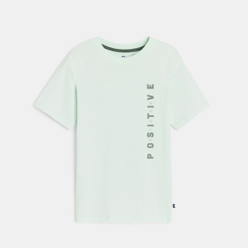 Boy's aqua green slogan T-shirt with short sleeves