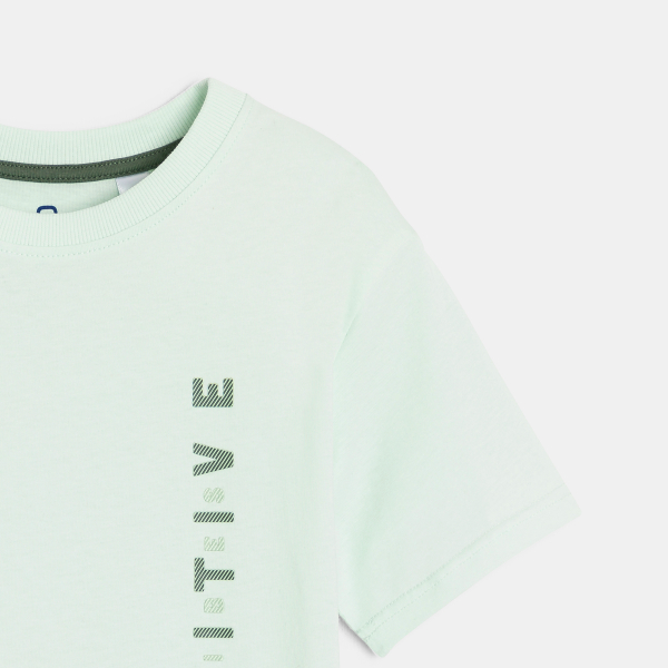 Boy's aqua green slogan T-shirt with short sleeves