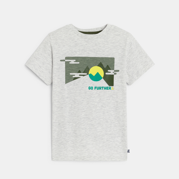 Boy's grey marl slogan T-shirt with short sleeves