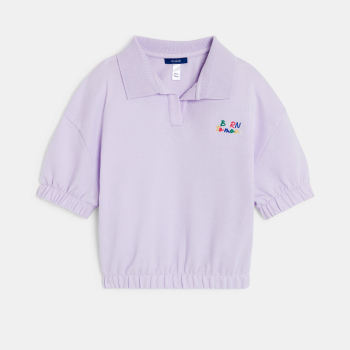 Sweat-shirt col polo manches courtes mauve Fille