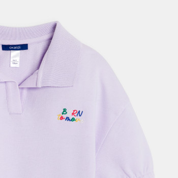 Sweat-shirt col polo manches courtes mauve Fille