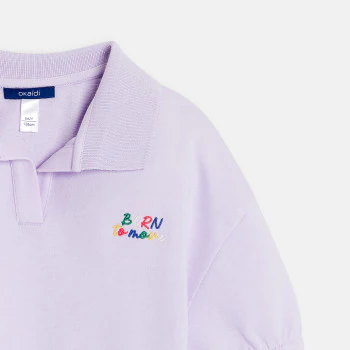 Sweat-shirt col polo manches courtes mauve Fille
