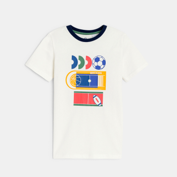Boy's white short-sleeved T-shirt with motif