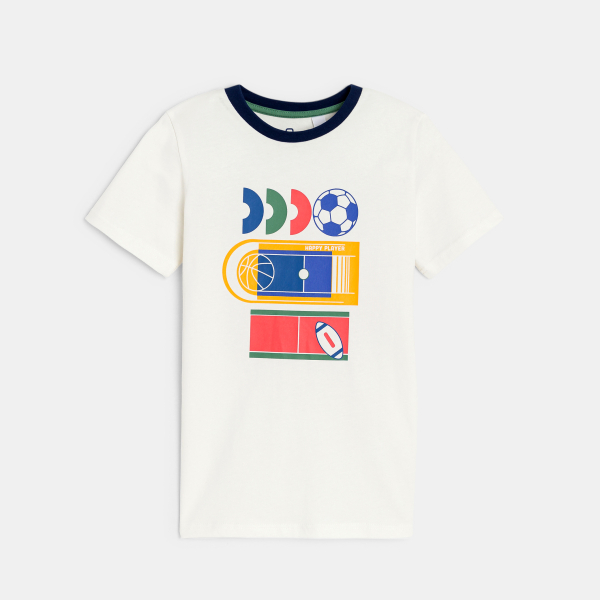 Boy's white short-sleeved T-shirt with motif