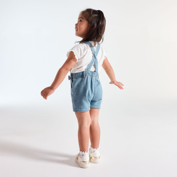 Salopette courte jean bleu denim bébé fille