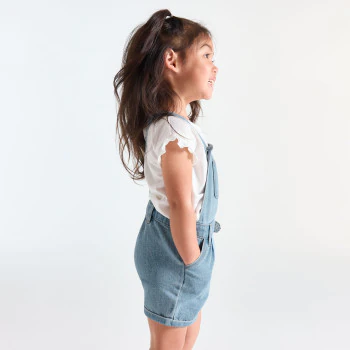 Salopette courte jean bleu denim bébé fille