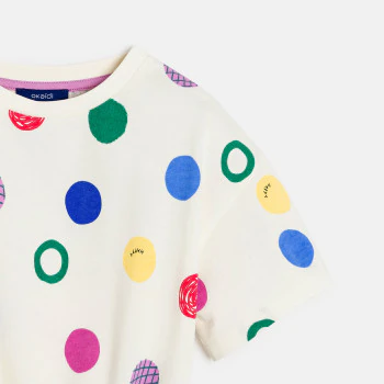 Robe-t-shirt à pois multicolore blanc Fille
