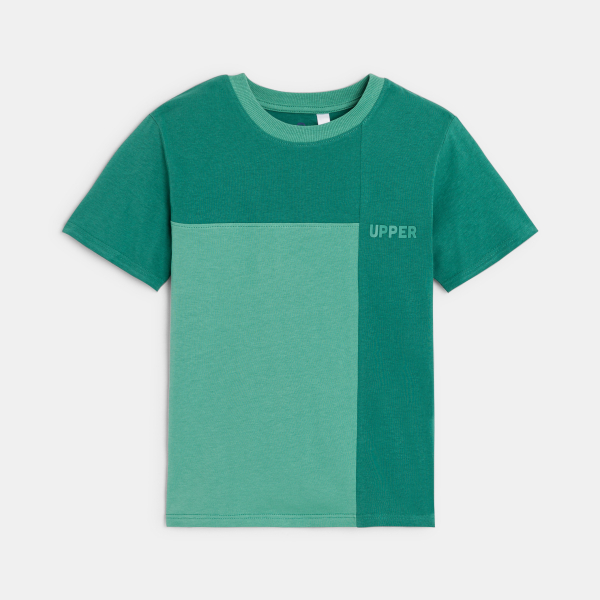 Boys' green colourblock short-sleeved T-shirt