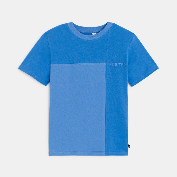 Boys' blue colourblock short-sleeved T-shirt