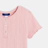 Girl's plain pastel pink pointelle T-shirt with short sleeves