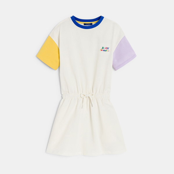 Girl's embroidered white slogan T-shirt dress
