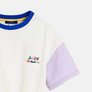 Girl's embroidered white slogan T-shirt dress