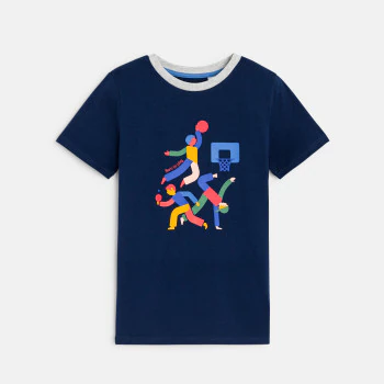 Boy's navy blue short-sleeve T-shirt with motif