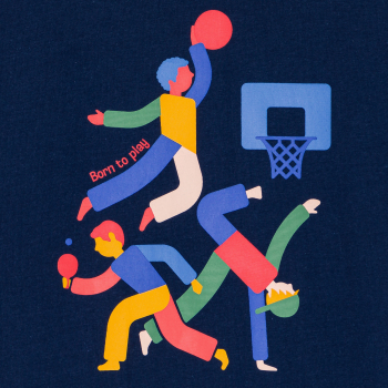 Boy's navy blue short-sleeve T-shirt with motif