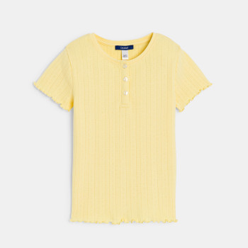 T-shirt uni manches courtes pointelle jaune Fille