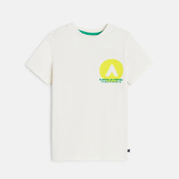 Boy's white slogan T-shirt with short sleeves