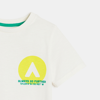 Boy's white slogan T-shirt with short sleeves