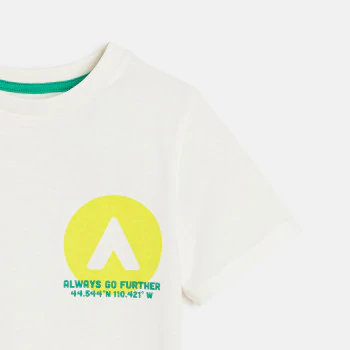 Boy's white slogan T-shirt with short sleeves