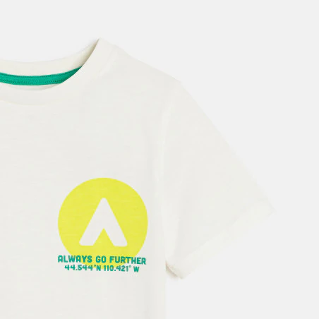 Boy's white slogan T-shirt with short sleeves
