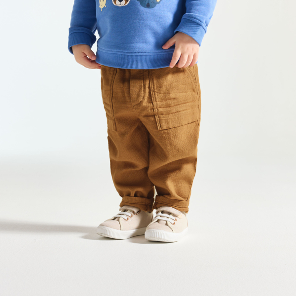 Baby boy's brown cotton and linen trousers