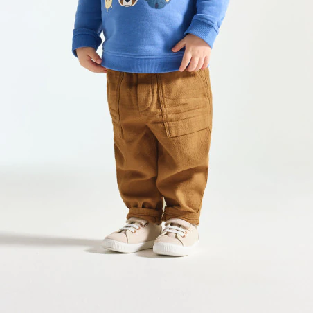 Pantalon lin et coton marron bébé garçon