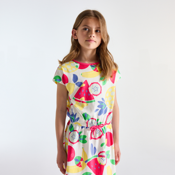 Girl's multicoloured fruit print jersey short dress