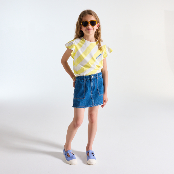 Girl's yellow striped short-sleeve T-shirt