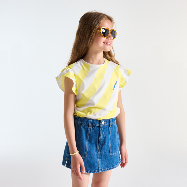 Girl's yellow striped short-sleeve T-shirt