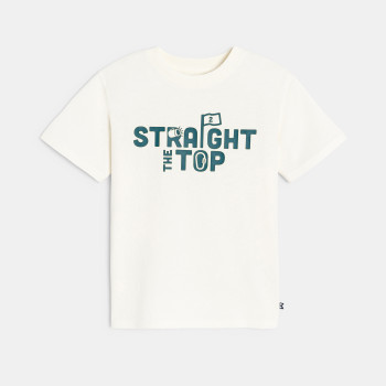 Boy's white slogan T-shirt with short sleeves