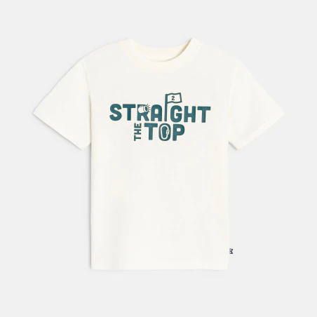 Boy's white slogan T-shirt with short sleeves