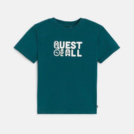 Boy's green slogan T-shirt with short sleeves