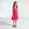 Girl's pink crochet and ruffle detail strappy dress
