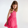 Girl's pink crochet and ruffle detail strappy dress